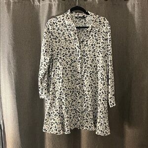 Zara White Mini Dress with Navy Floral Print